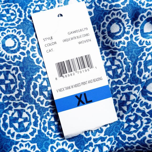 By Design Blue Print Sleeveless Tunic Top XL NWT Coastal Inspired Boho - Picture 7 of 7